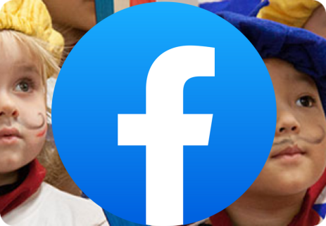 Children enjoying activities at La Maternelle with Facebook logo