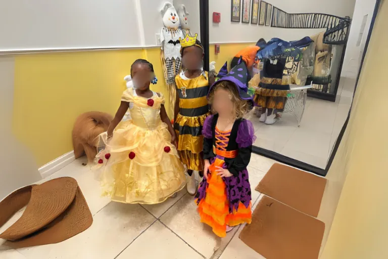 Children in princess and Halloween costumes