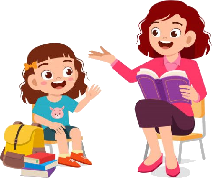 Teacher reading a story to a young student